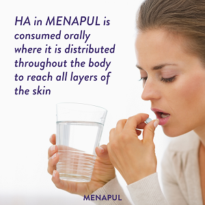 hyaluronic acid in menapul consumed orally work from inside through all skin layers